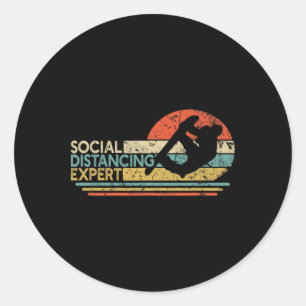 Sticker Rond Social Distants Expert Snowboard Vintage neige