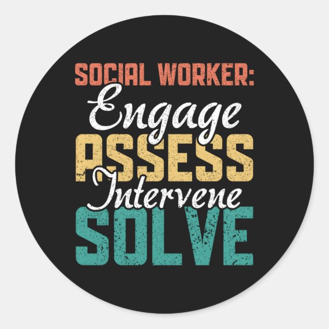 Sticker Rond Social Worker Ene Évaluation Intervention Résoudre (Devant)