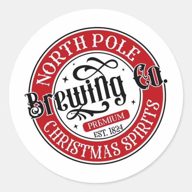 Sticker Rond Société de brassage festive de Noël North Pole (Devant)