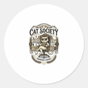 Sticker Rond Société de chats Bar à alcool humour Vintage Vecto