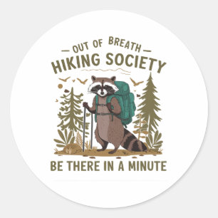 Sticker Rond Société de randonnée hors d'haleine Raton laveur s