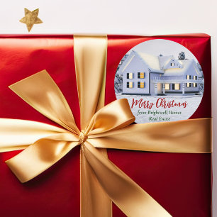 Sticker Rond Société immobilière personnalisée Maison d'hiver
