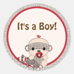 Sticker Rond SOCK MONKEY Baby shower vierge rond GARÇON #5