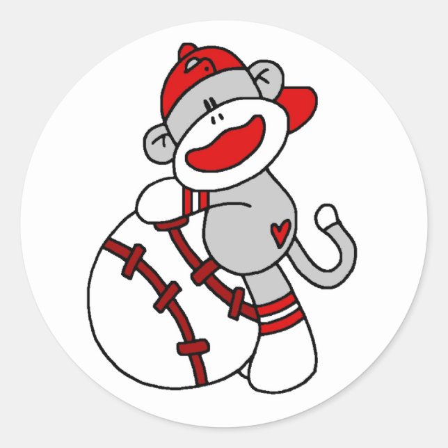 Sticker Rond Sock Monkey Basball (Devant)
