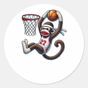 Sticker Rond Sock Monkey Basketball Hoop