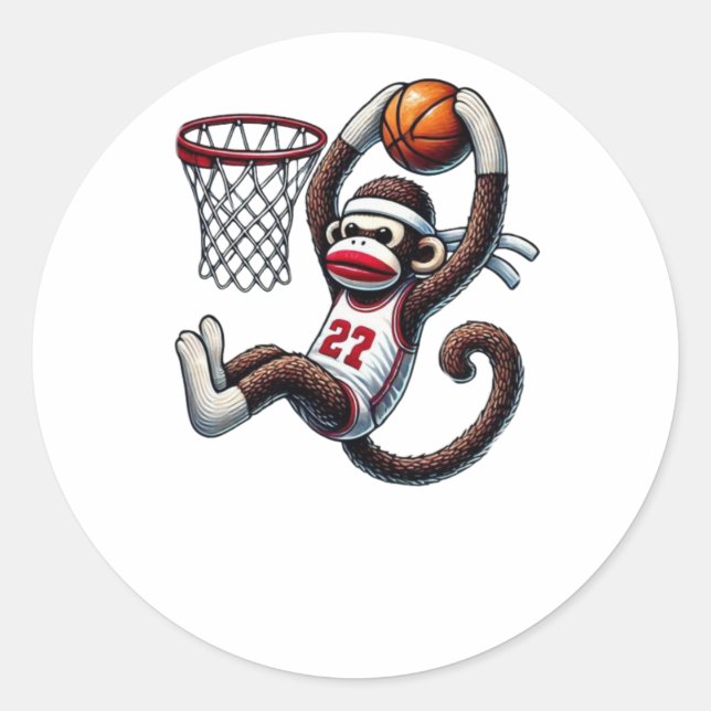 Sticker Rond Sock Monkey Basketball Hoop (Devant)