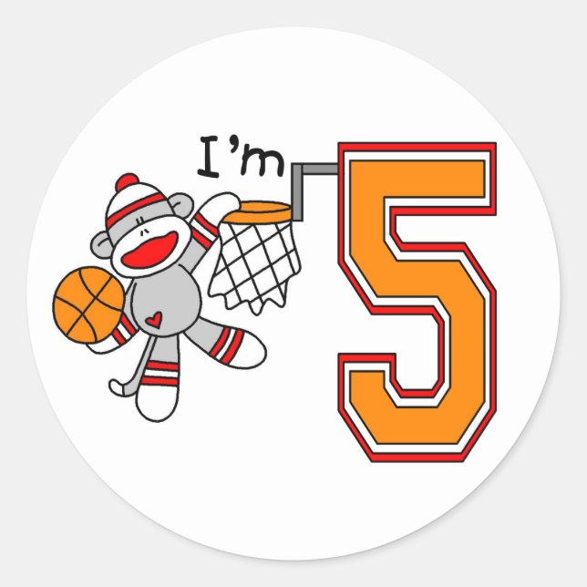 Sticker Rond Sock Monkey Hoops 5e anniversaire (Devant)