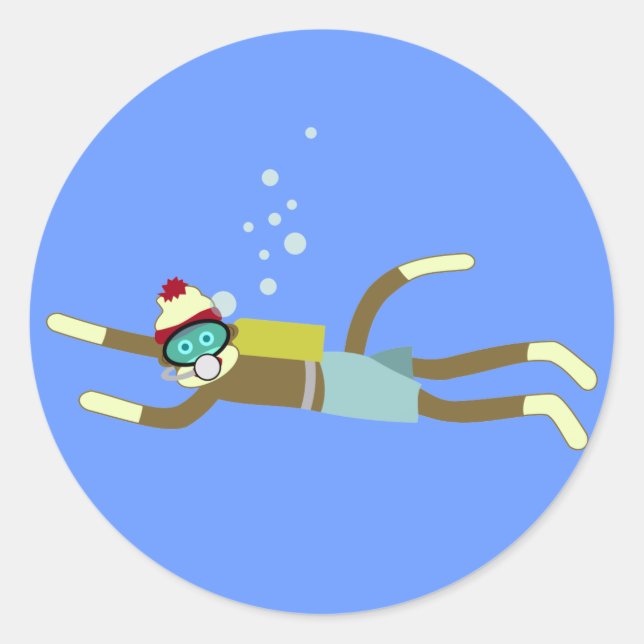 Sticker Rond Sock Monkey Scuba Diver (Devant)