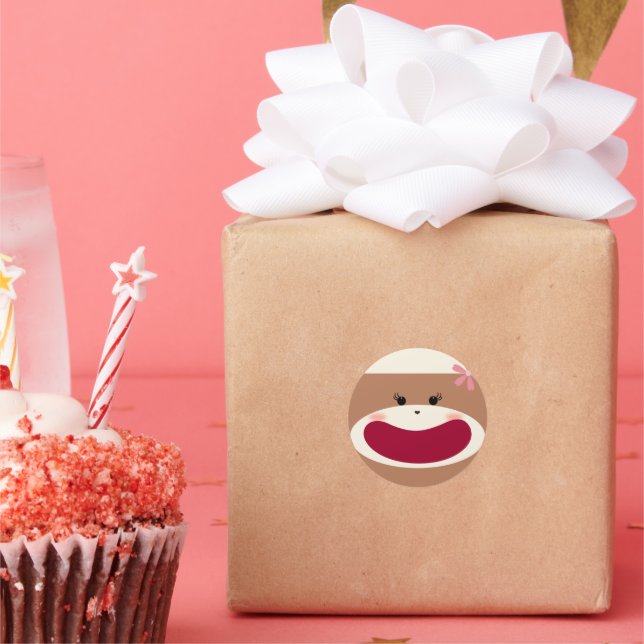 Sticker Rond Sock Monkey Smile(Girl) (Fête)