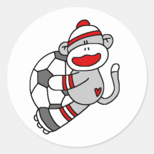 Sticker Rond Sock Monkey Soccer