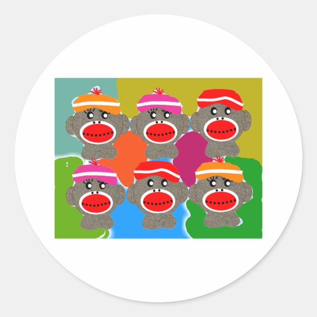 Sticker Rond Sock Monkeys Pop Art Cadeaux (Devant)