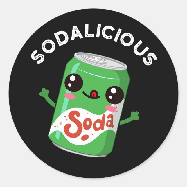 Sticker Rond Soda licious Funny Soda Pun Pop Dark BG (Devant)