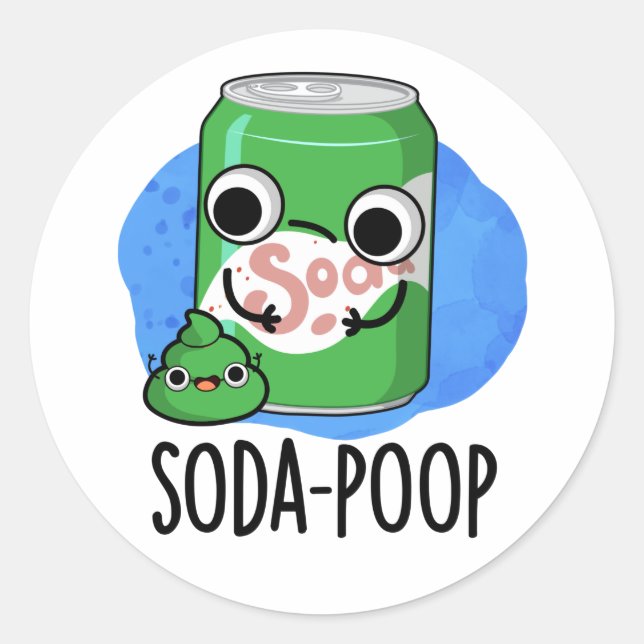 Sticker Rond Soda Poop Drôle Boisson Pun (Devant)