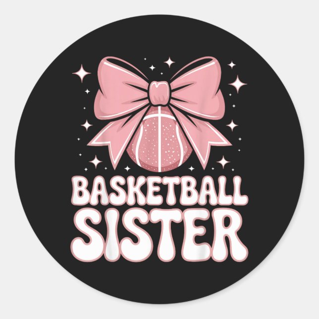 Sticker Rond Sœur de baseball Mignon Arc Rose Supportrice de Sp (Devant)