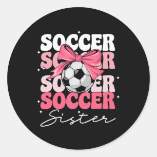 Sticker Rond Sœur de football groovy Coquette Bow Football _2 