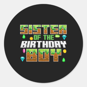 Sticker Rond Sœur du garçon d'anniversaire joueur de jeux vidéo