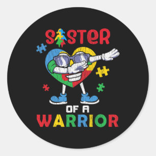 Sticker Rond Soeur D'Un Guerrier Sensibilisation sur l'autisme 