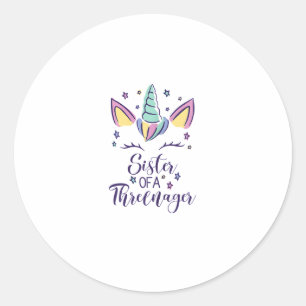 Sticker Rond Sœur d'une fille Threenager 3e anniversaire Licorn