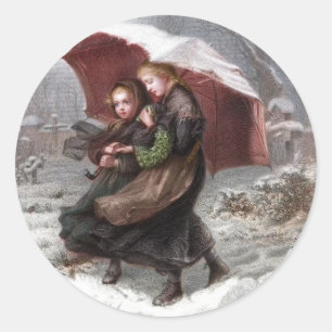Sticker Rond Soeur en hiver