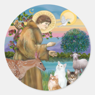 Sticker Rond Sœur Frances bénissant 5 chats