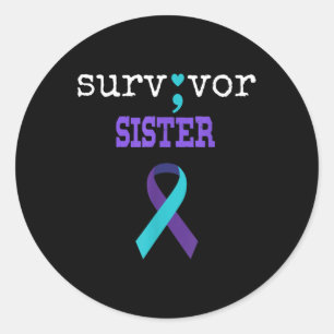 Sticker Rond Soeur Survivante Semicolon Don Prévention du suici