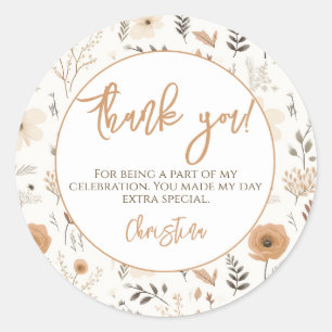 Sticker Rond Soft Boho Floral Fleur sauvage Party Merci