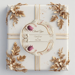 Sticker Rond Soft Gold Baroque Grandeur with Tulip Floral Swirl