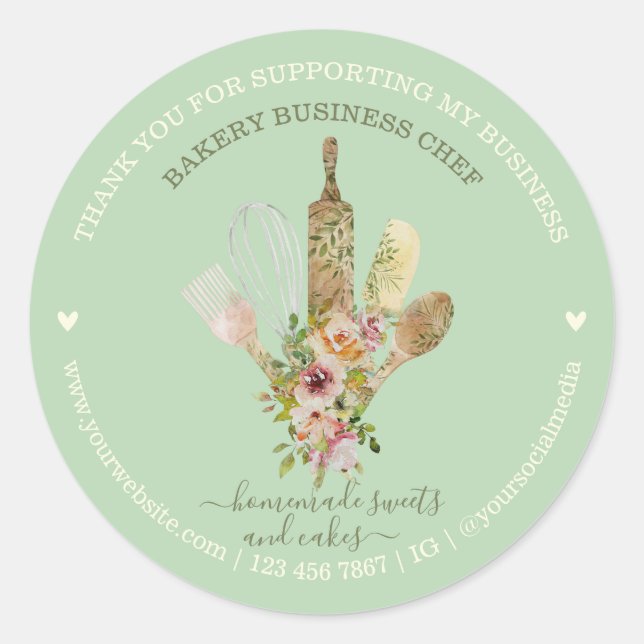 Sticker Rond Soft Green Food Store Restauration Boulangerie Che (Devant)