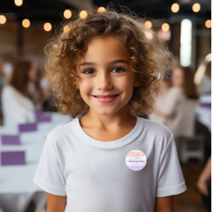 Sticker Rond Soft Pastel Gradient En vichy Anniversaire Nametag