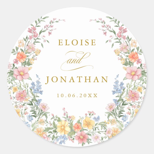 Sticker Rond Soft Pastel Ornate Spring Garden Gold Wedding (Devant)