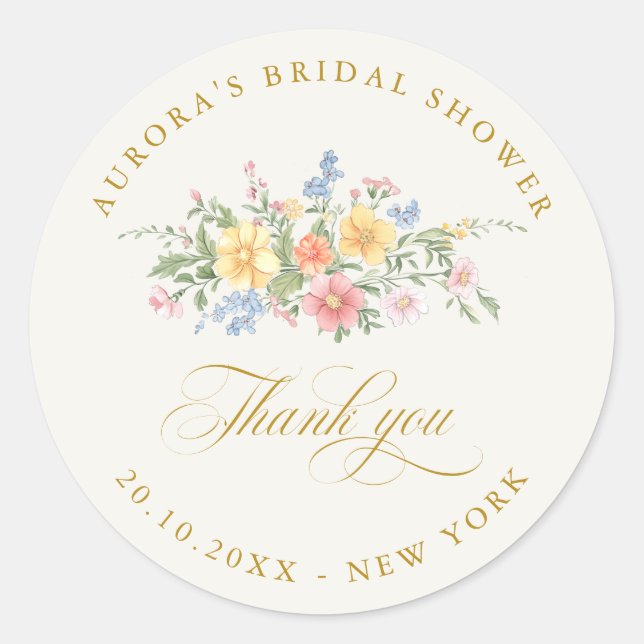 Sticker Rond Soft Pastel Ornate Spring  Gold shower thank you (Devant)