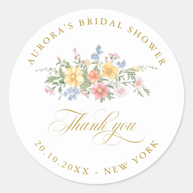 Sticker Rond Soft Pastel Ornate Spring  Gold shower thank you (Devant)