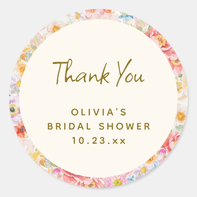 Sticker Rond Soft Pastel Watercolor Floral Bridal Shower (Devant)