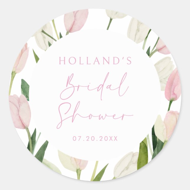 Sticker Rond Soft Pink Tulip Bridal Shower (Devant)