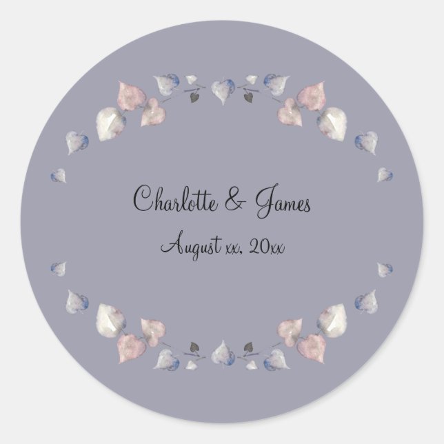 Sticker Rond Soft Purple Écossais Heather Coeurs Mariages (Devant)