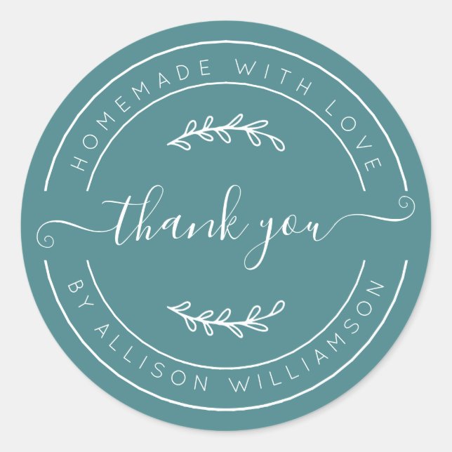 Sticker Rond Soft Teal Homemade Thank You Label (Devant)