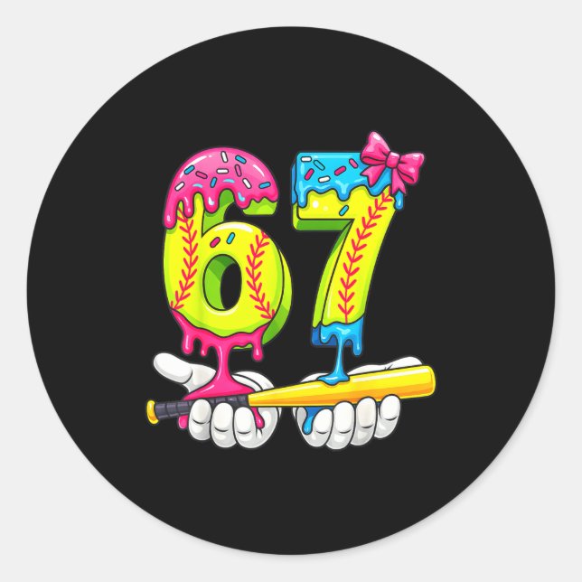 Sticker Rond Softball 67 Ice Cream Drip Six Seven Boys Funny Me (Devant)