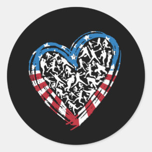 Sticker Rond Softball - American USA Flag Heart