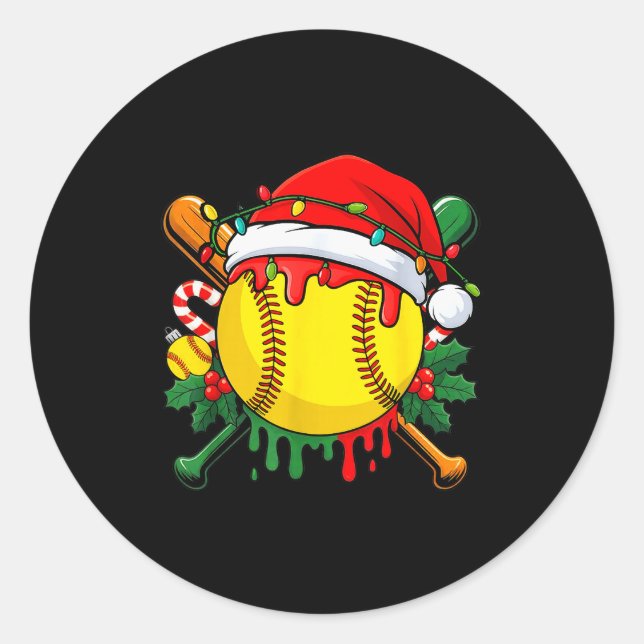 Sticker Rond Softball Ball Santa Hat Christmas Softball Drip Xm (Devant)