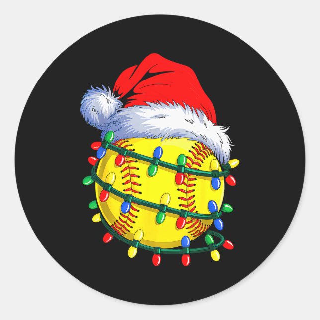 Sticker Rond Softball Ball Santa Hat Christmas Softball Xmas Li (Devant)