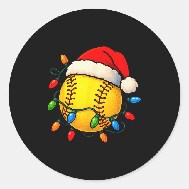 Sticker Rond Softball Ball Santa Hat Christmas Softball Xmas Li (Devant)