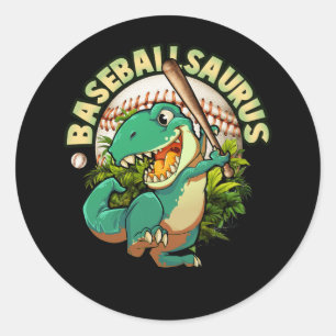 Sticker Rond Softball Baseball Jouer Dinosaurus Sport Batter