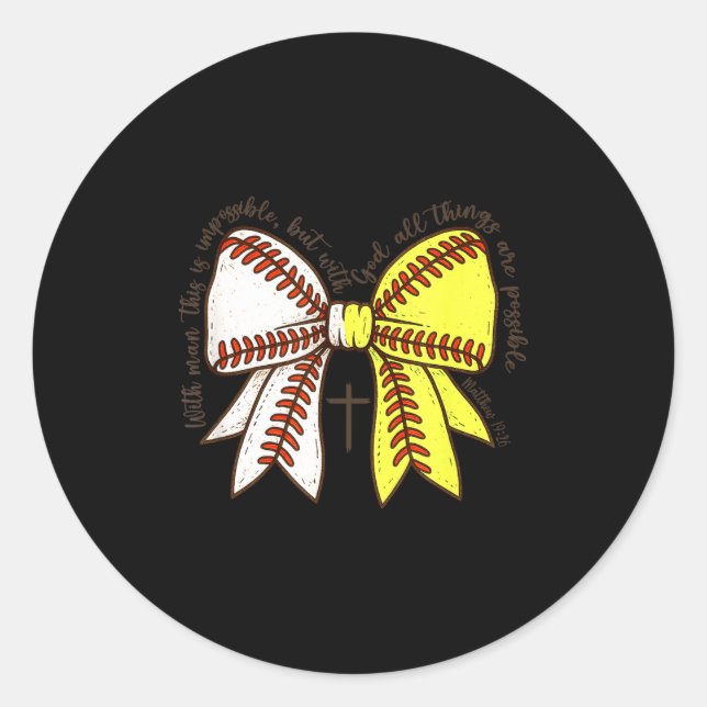 Sticker Rond Softball Baseball Mom Bow Christian With Man This  (Devant)