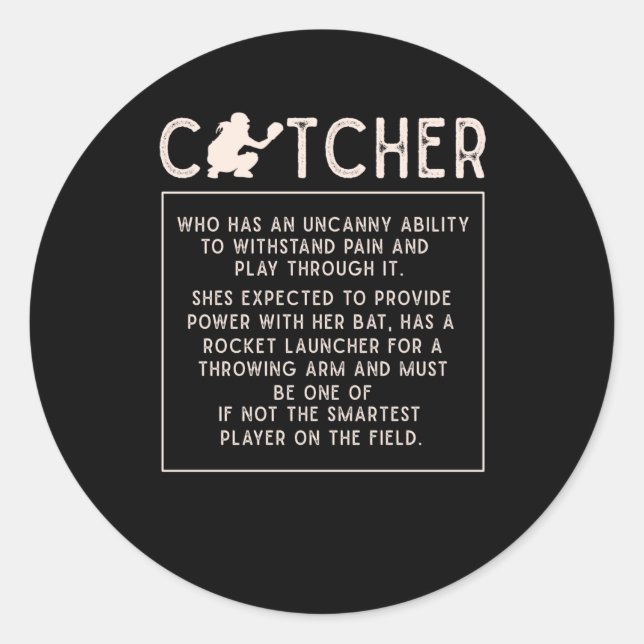 Sticker Rond Softball Catcher Girl Funny Baseball Player Humour (Devant)