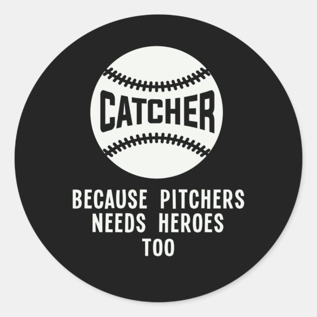 Sticker Rond Softball Catcher Kids Funny Baseball Player Plaisa (Devant)