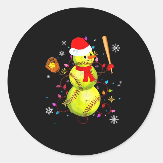 Sticker Rond Softball Christmas Funny Softball Snowman Xmas  (Devant)