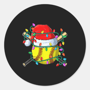 Sticker Rond Softball de Noël Xmas Santa Srts Chapeau Hommes Fe
