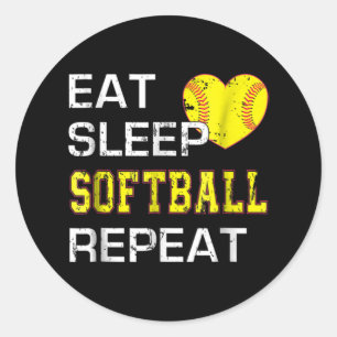 Sticker Rond Softball Eat Sleep Softball Répétition