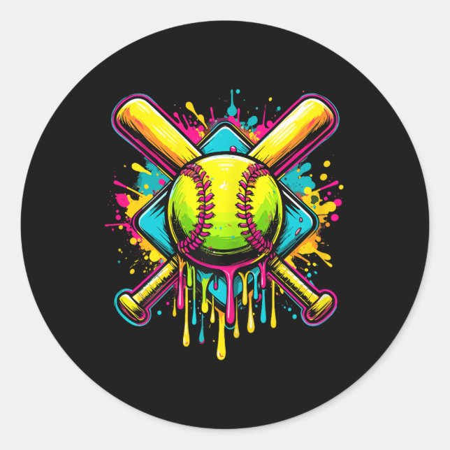 Sticker Rond Softball Girl Ice Cream Softball Drift (Devant)