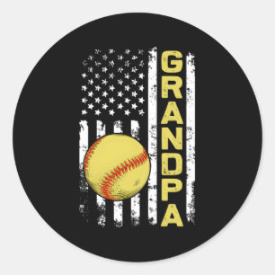 Sticker Rond Softball Grandpa Drapeau américain Softball